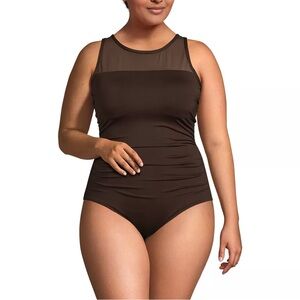 Lands' End Brown Mesh One-Piece Swimsuit